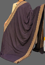 Dark navy blue mango border pure benarasi crepe silk saree