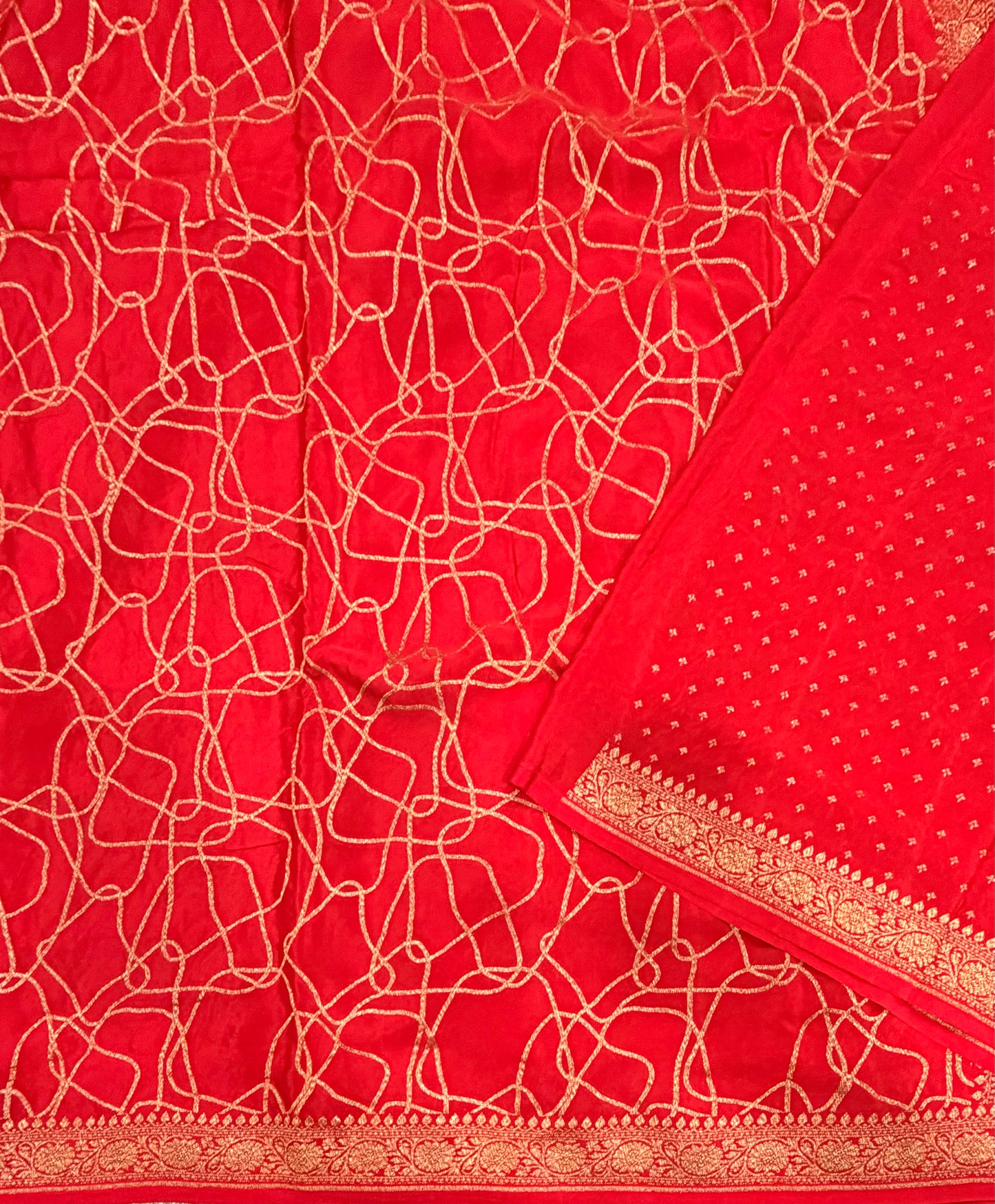 Red abstract pure benarasi crepe silk saree