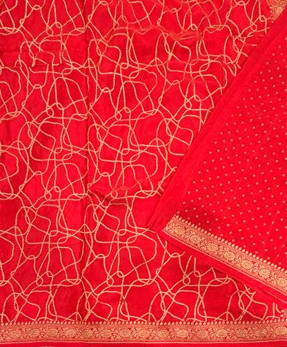Red abstract pure benarasi crepe silk saree