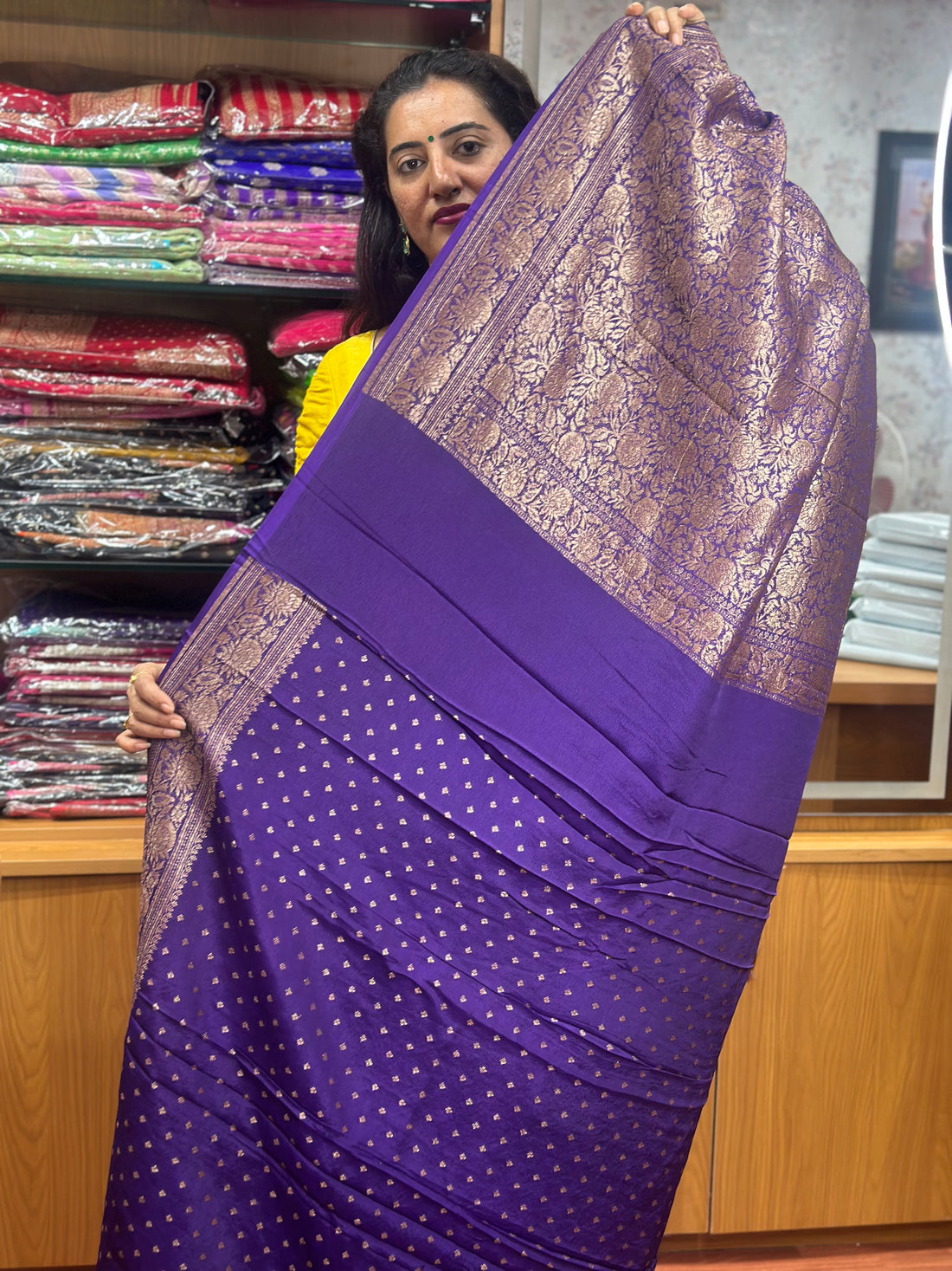 Purple crepe chiffon jaal pattern