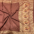 Light brown Kanchi border plain modal silk saree