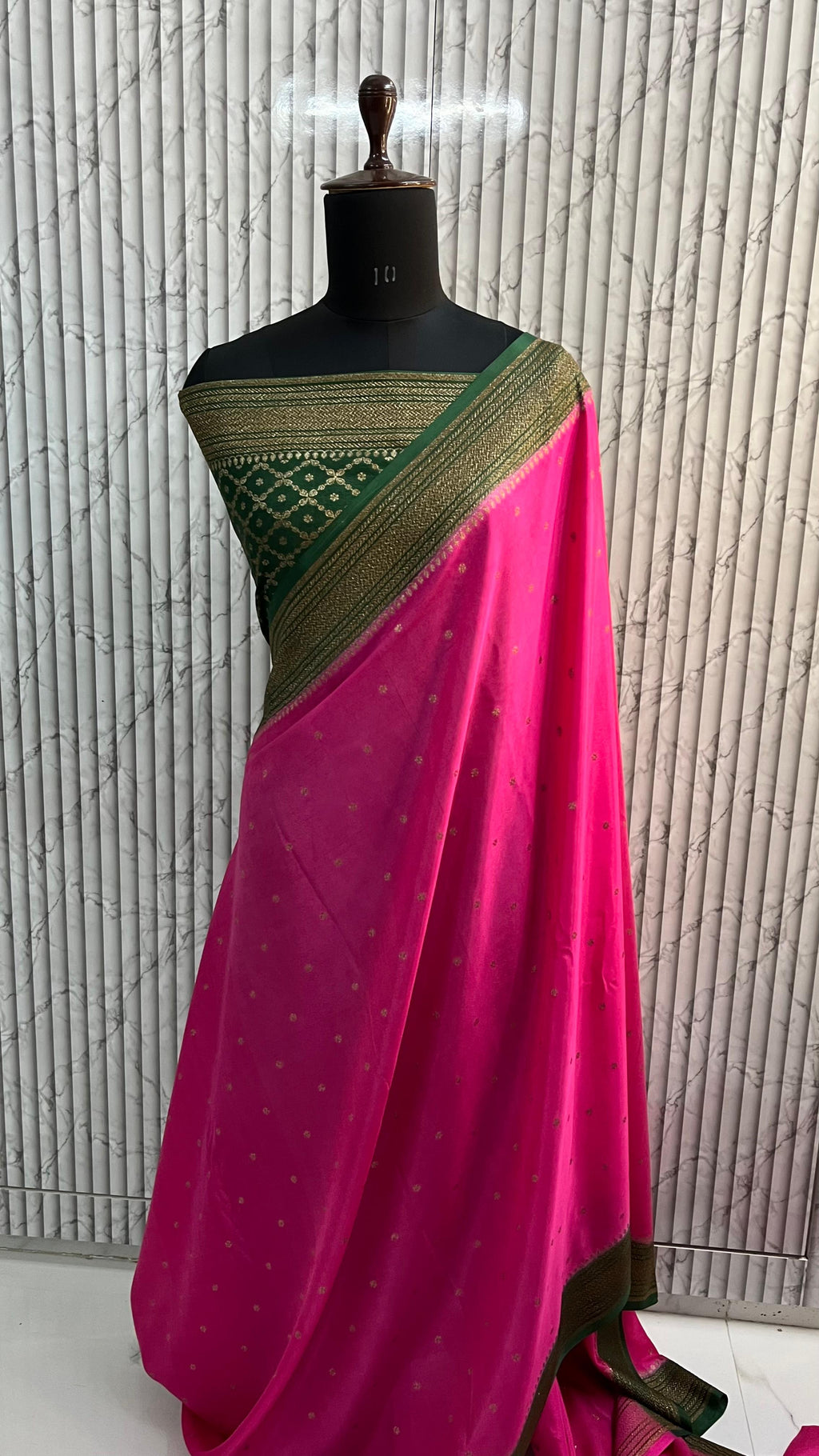 Pink and green crepe chiffon sarees