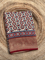 White and red pure Ajrak dola sarees