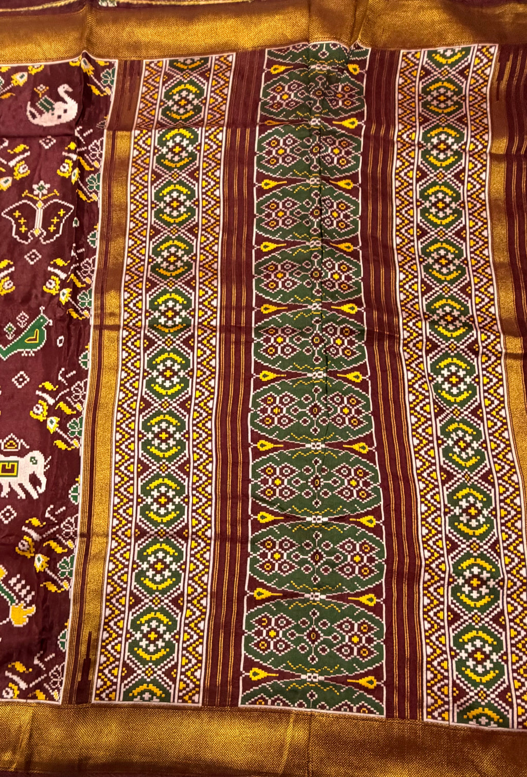Dark brown small border tusser Paithani saree