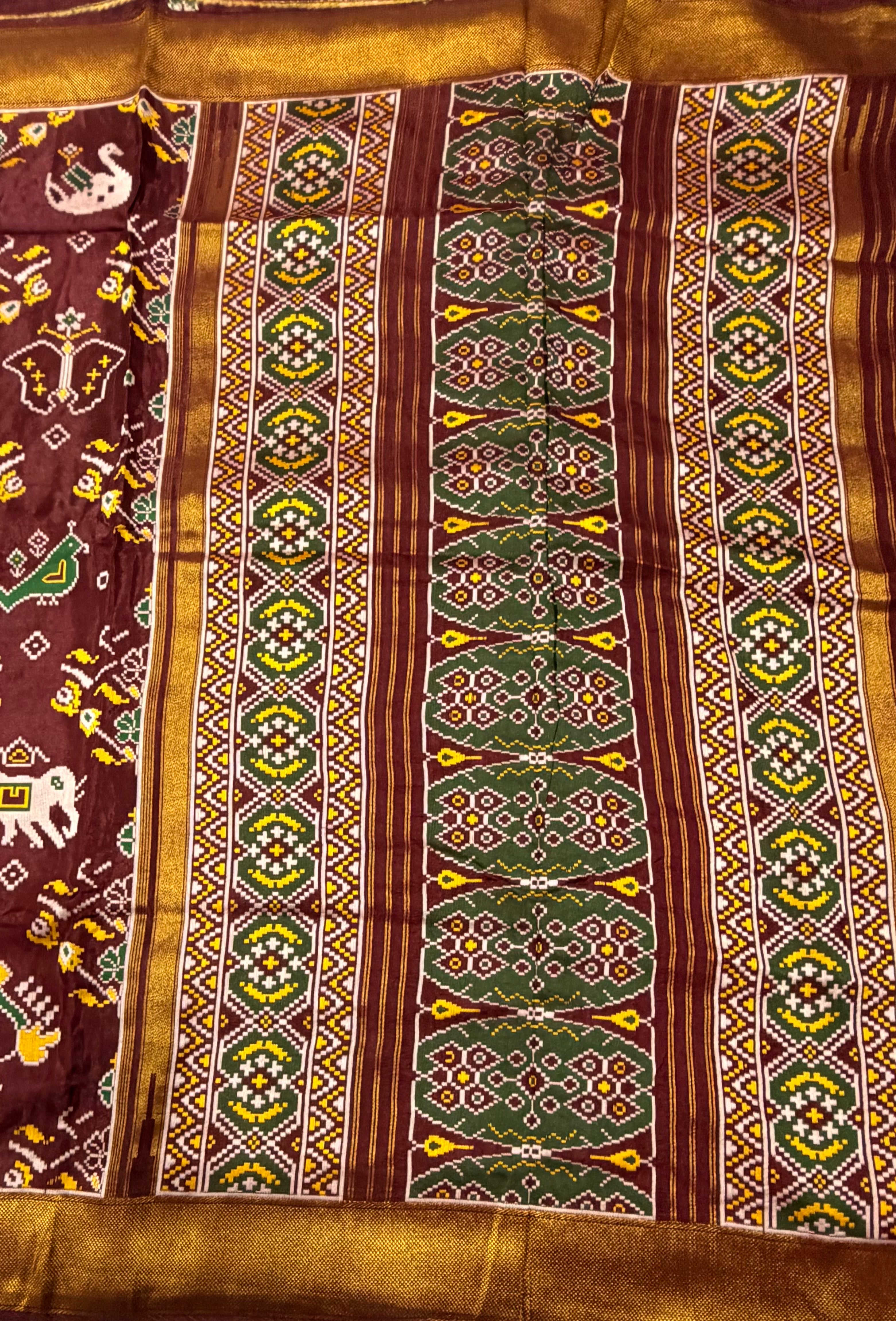 Dark brown small border tusser Paithani saree