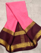 Light pink checks n bentex border pure Mysore silk crepe saree