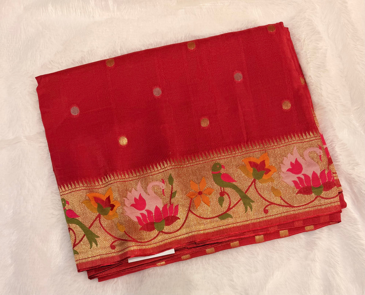 Pastel pink pure paithani swan & peacock border saree