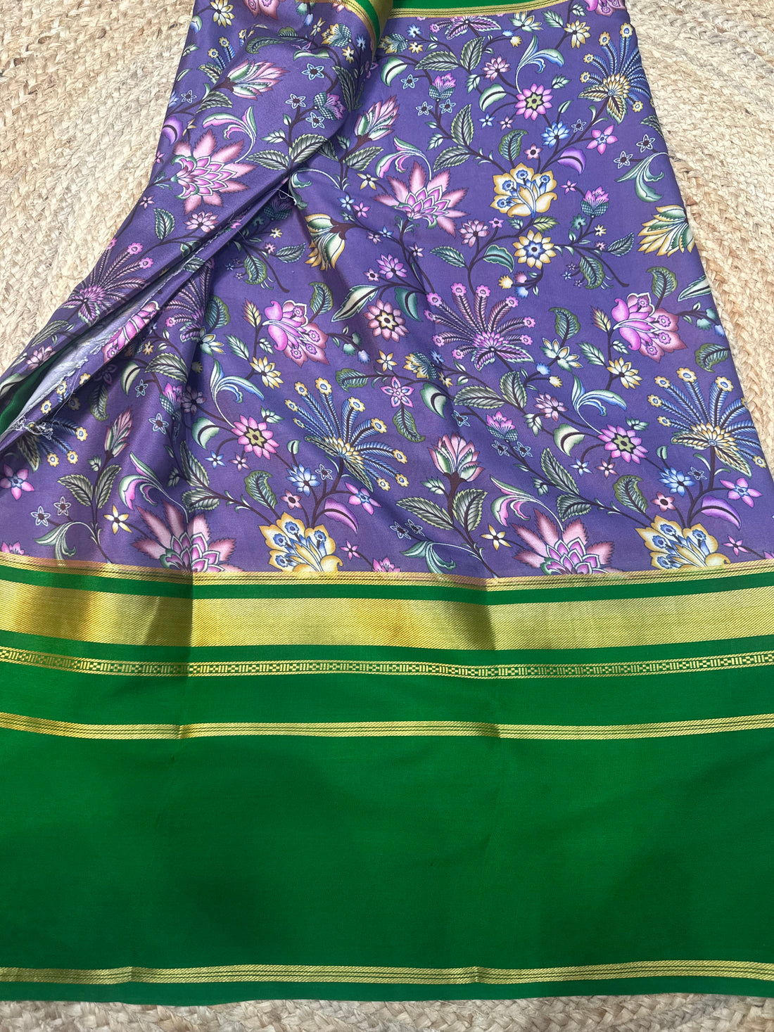 Lavender and green pure crepe digital prints Mysore Silk