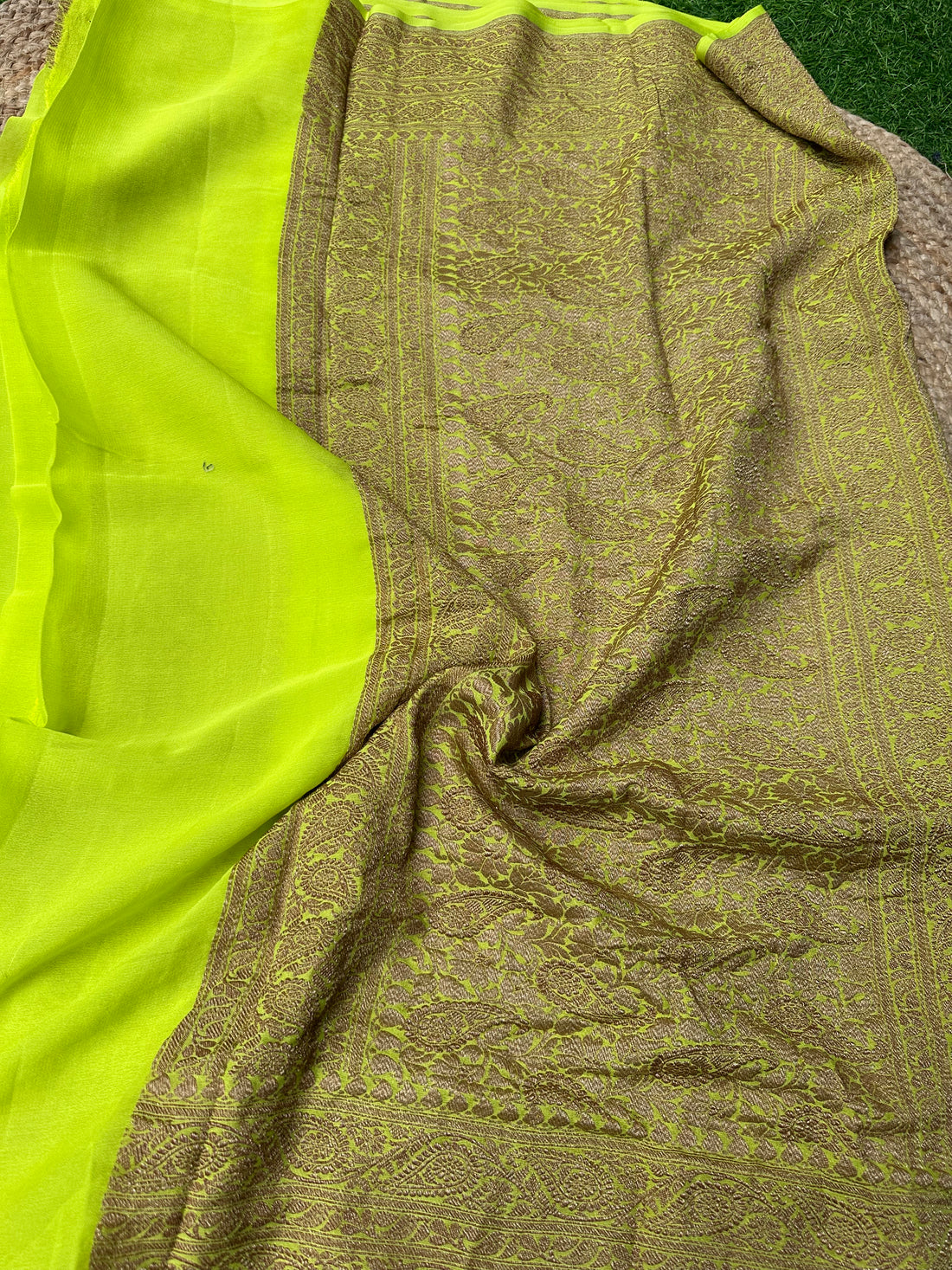 Neon green pure khaddi Georgette plain blouse