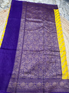 Yellow and purple crepe chiffon sarees.
