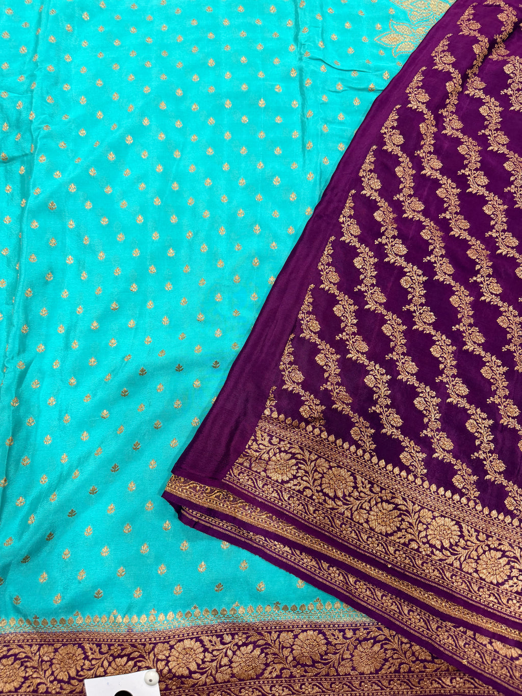 Sky blue n purple pure benarasi crepe silk saree