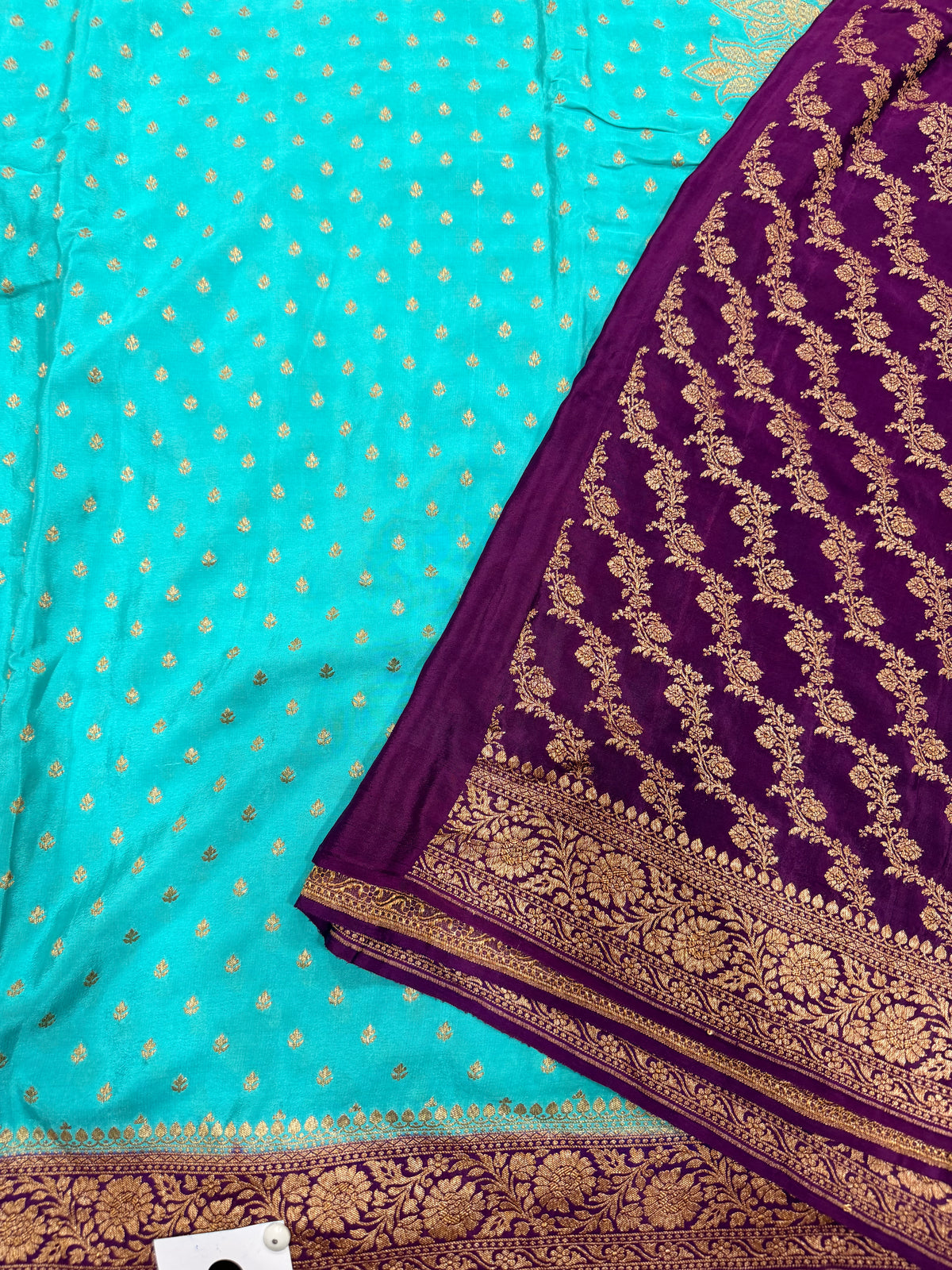 Sky blue n purple pure benarasi crepe silk saree