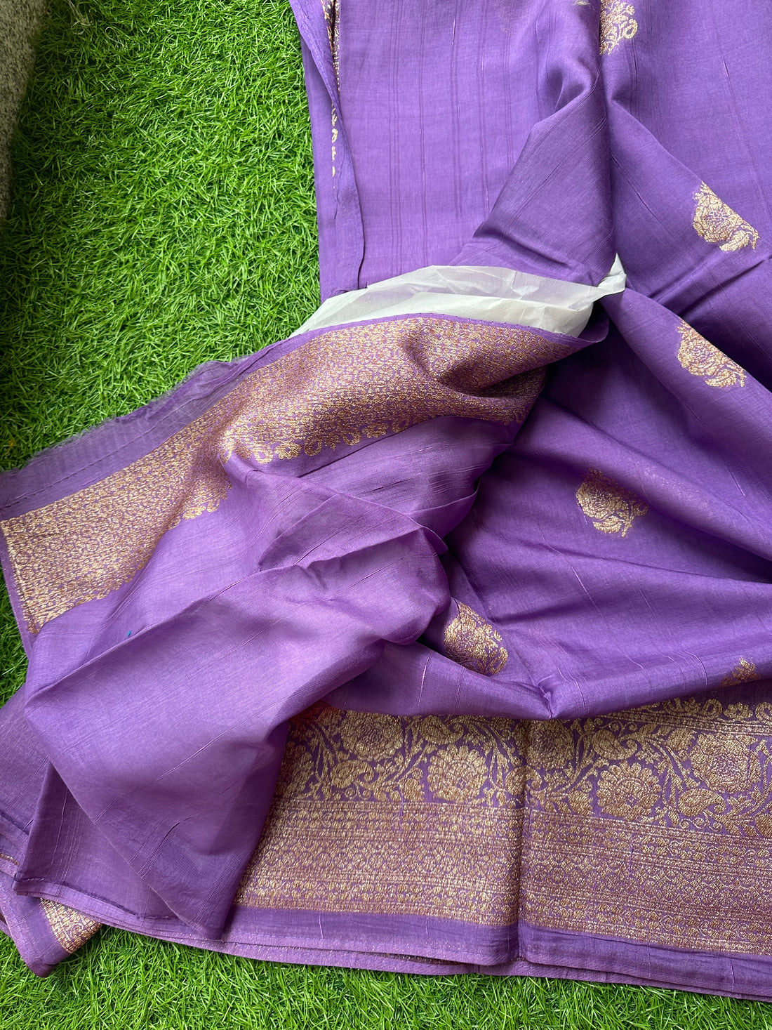 Lavender semi raw silk Banaras.