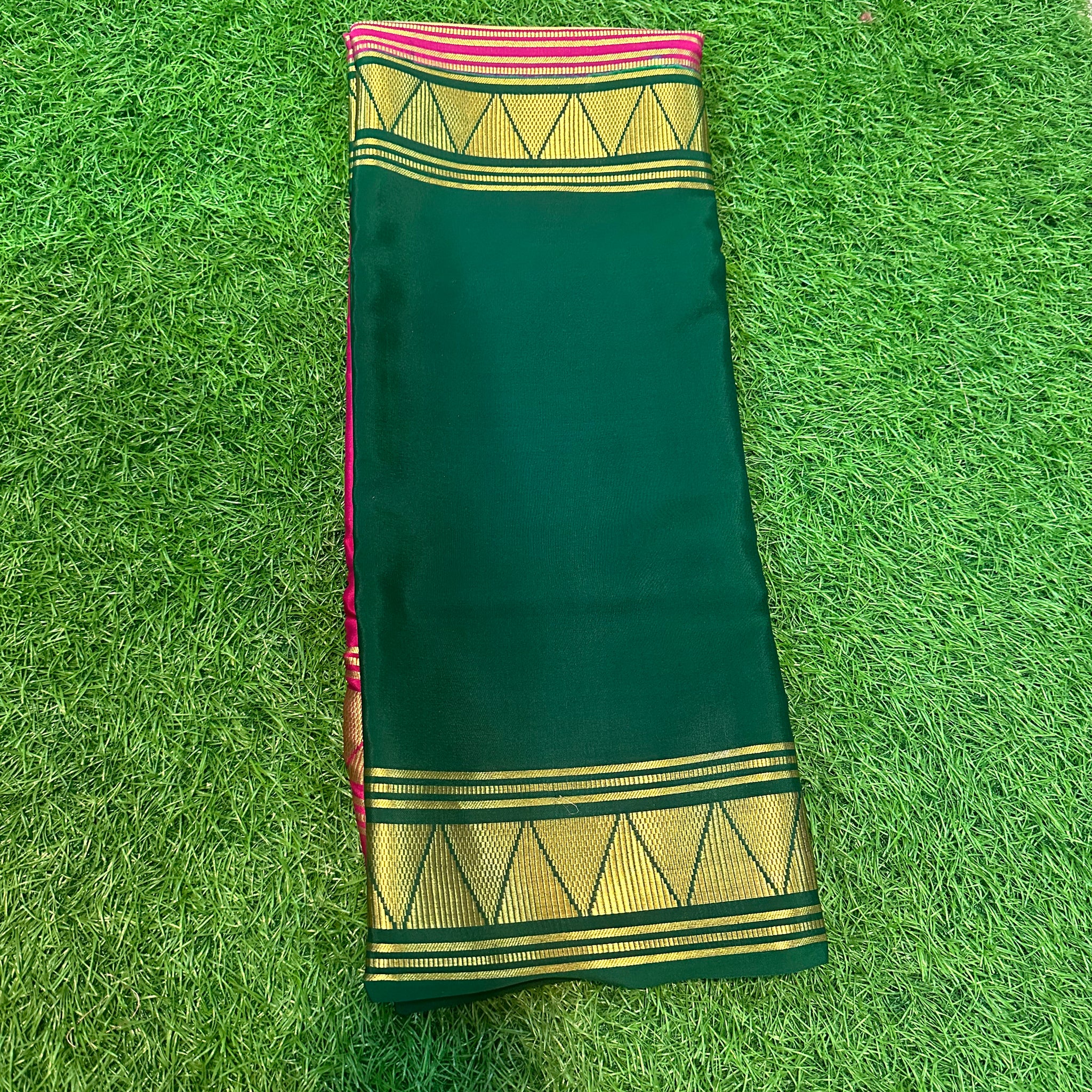 Pink and green Pure crepe Mysore Silk sarees