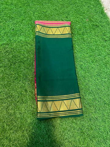 Pink and green Pure crepe Mysore Silk sarees