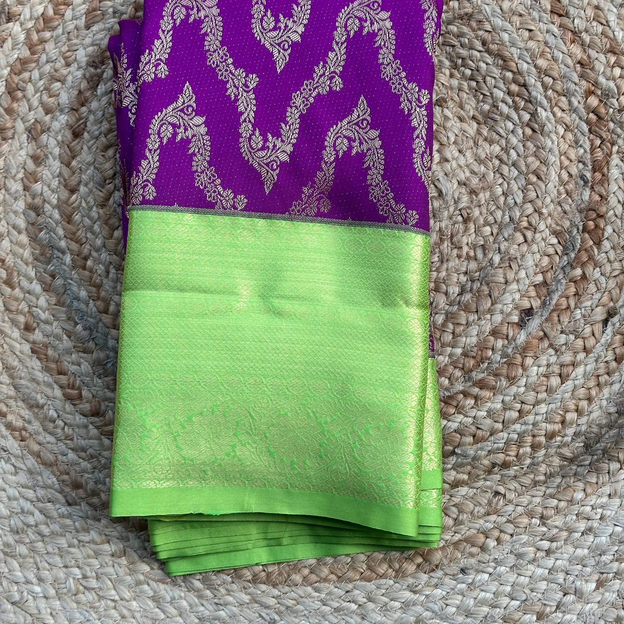 Dark pink and green semi Kanchi