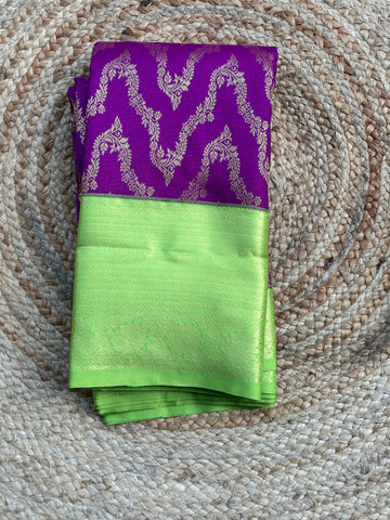 Dark pink and green semi Kanchi