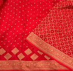 Red  small butta pure benarasi crepe silk saree