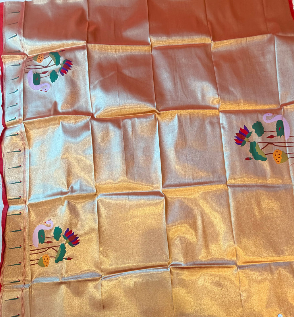 Golden tissue paithani blouse piece -1M