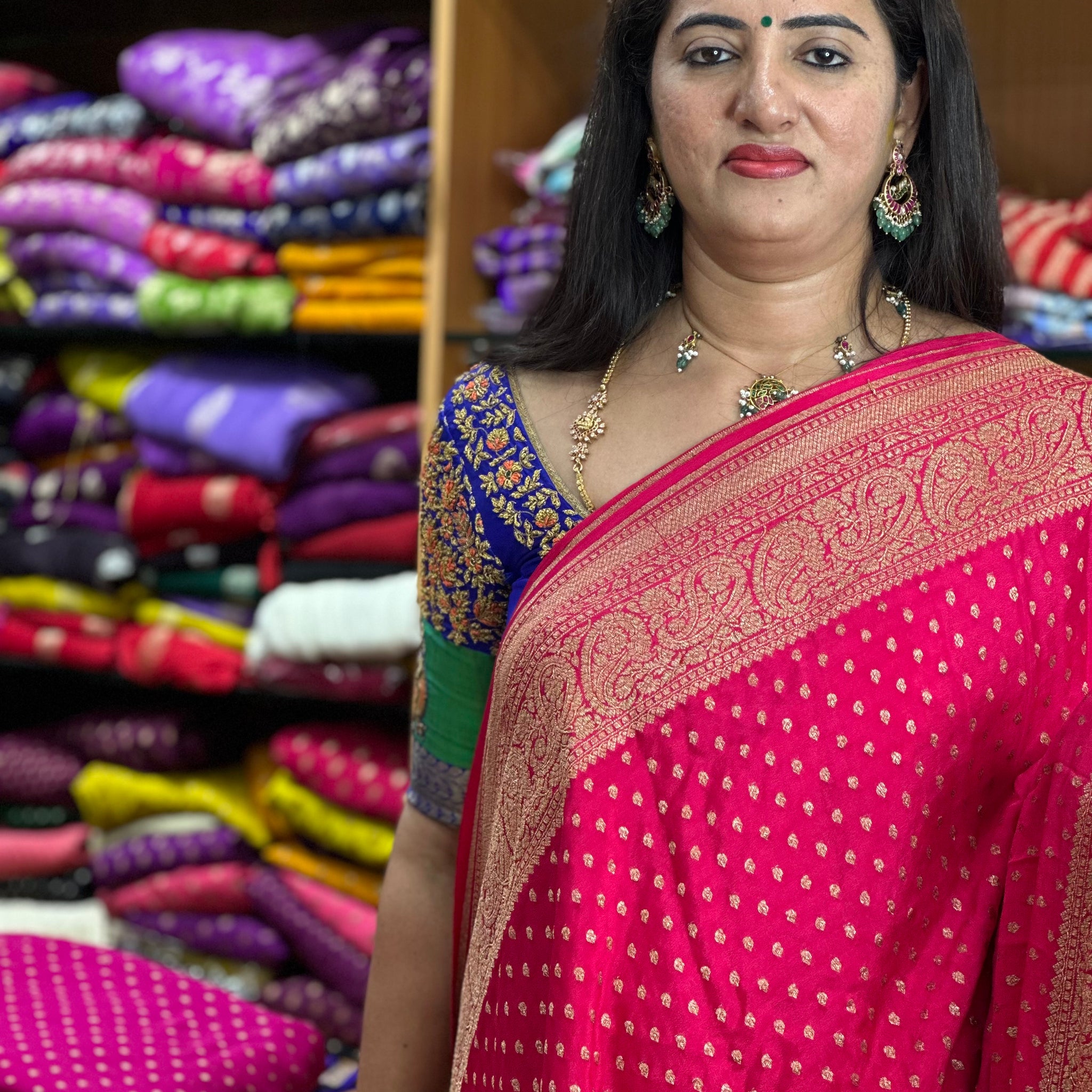 Strawberry pink pure crepe Banaras silk sarees