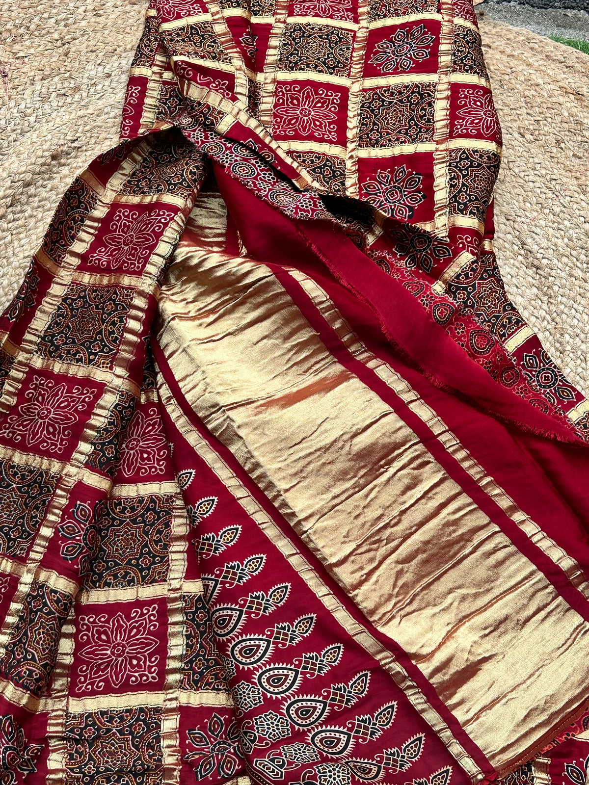 Pure Ajrak block prints modal silk sarees
