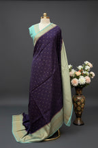 Dark purple contrast small butta Tussar saree (STS107)