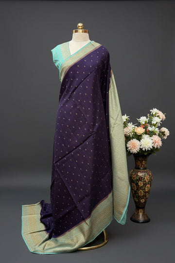 Dark purple contrast small butta Tussar saree (STS107)