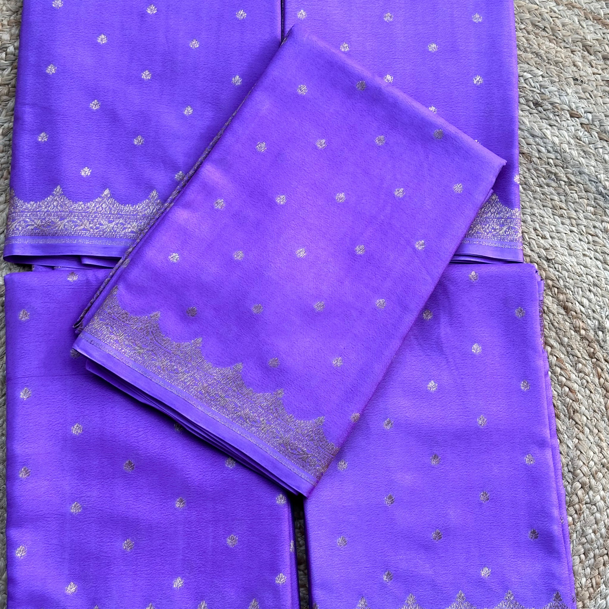 Lavender Banaras crepe chiffon sarees with brocade blouse