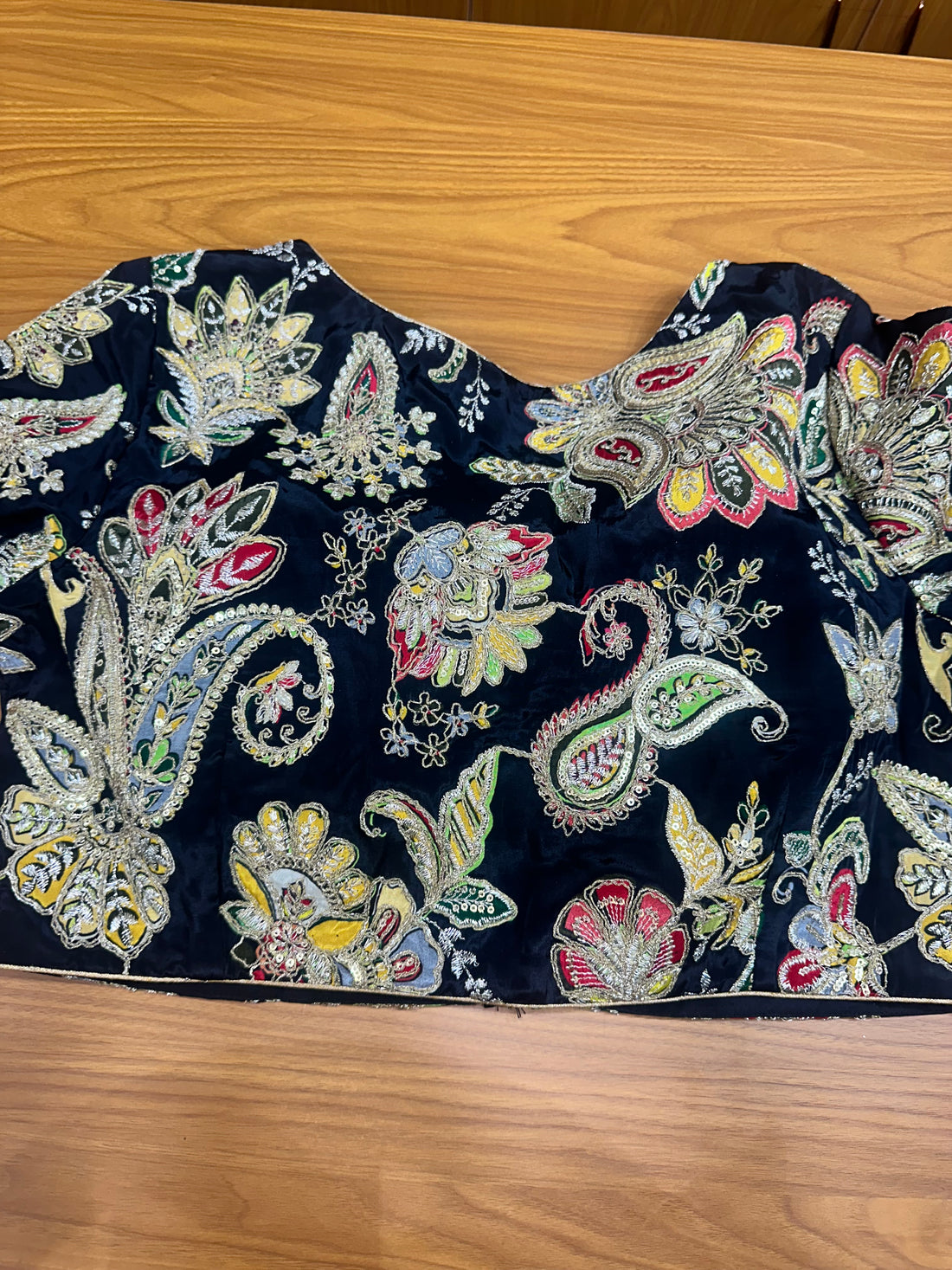Black pure crepe kalamkari sequence blouse XL size