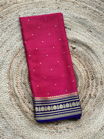 Pink and purple pure crepe Mysore Silk sarees 140 gsm