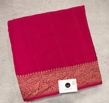 Rani pink pure benarasi crepe silk saree