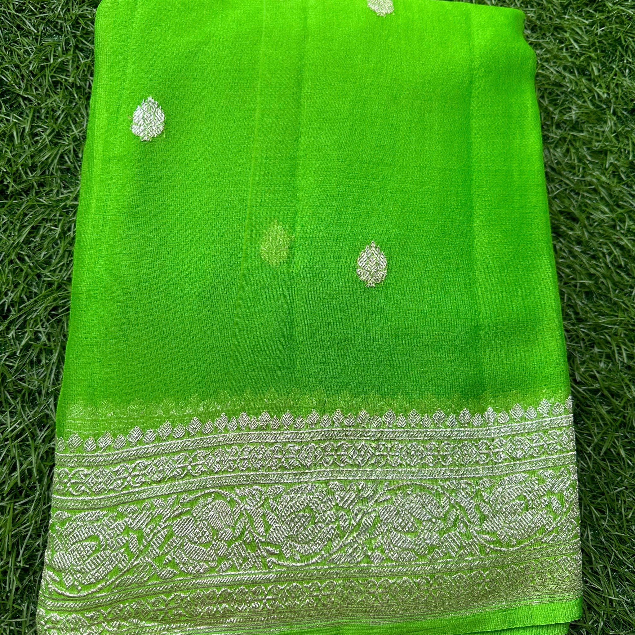 Parrot green pure chiffon.