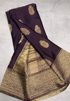 Dark navy blue big butta 107 designer soft crepe silk saree