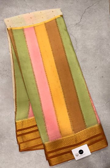 Rankart stripes n checks pure Mysore silk crepe saree