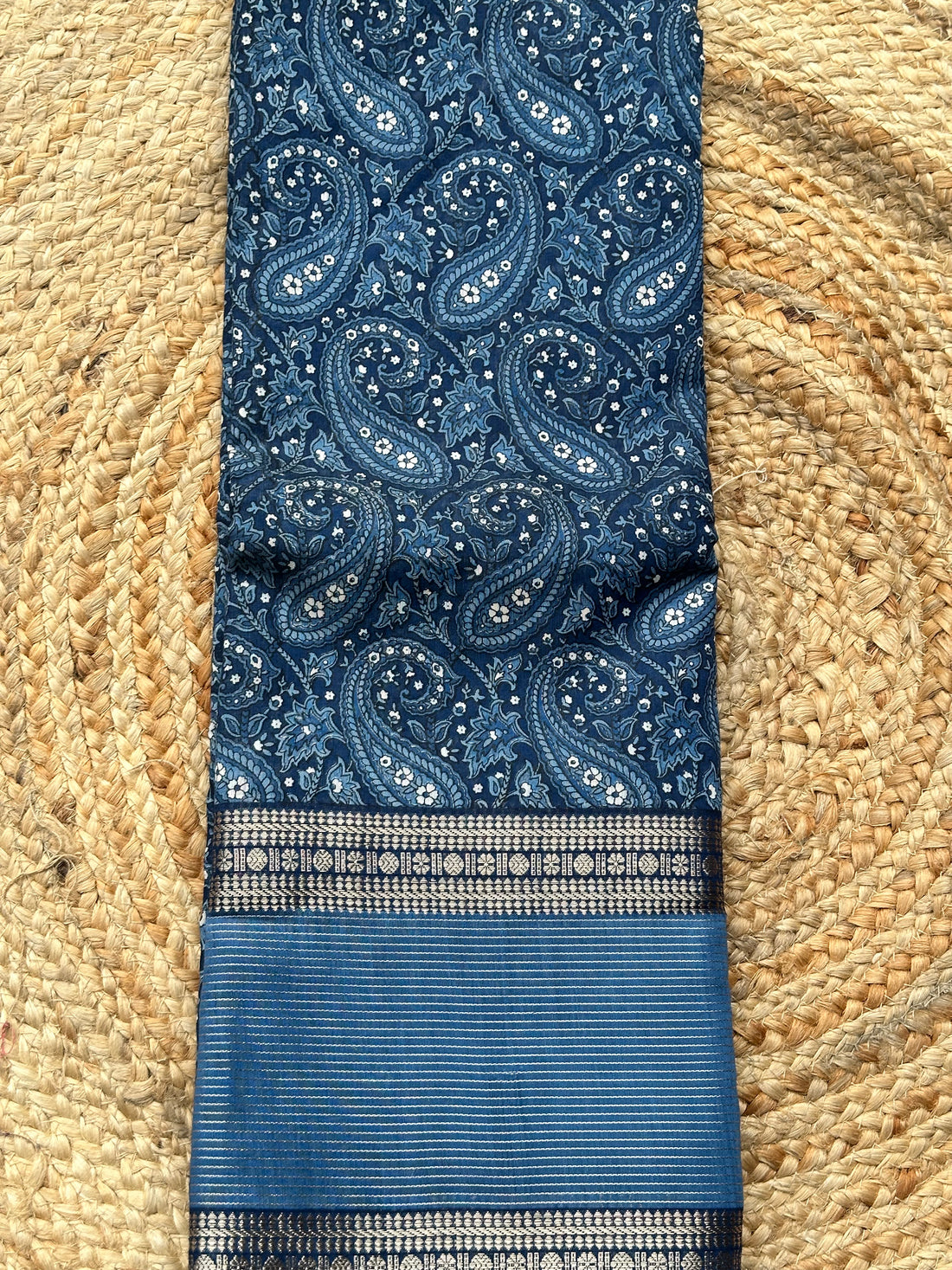 Blue semi crepe digital bentex border