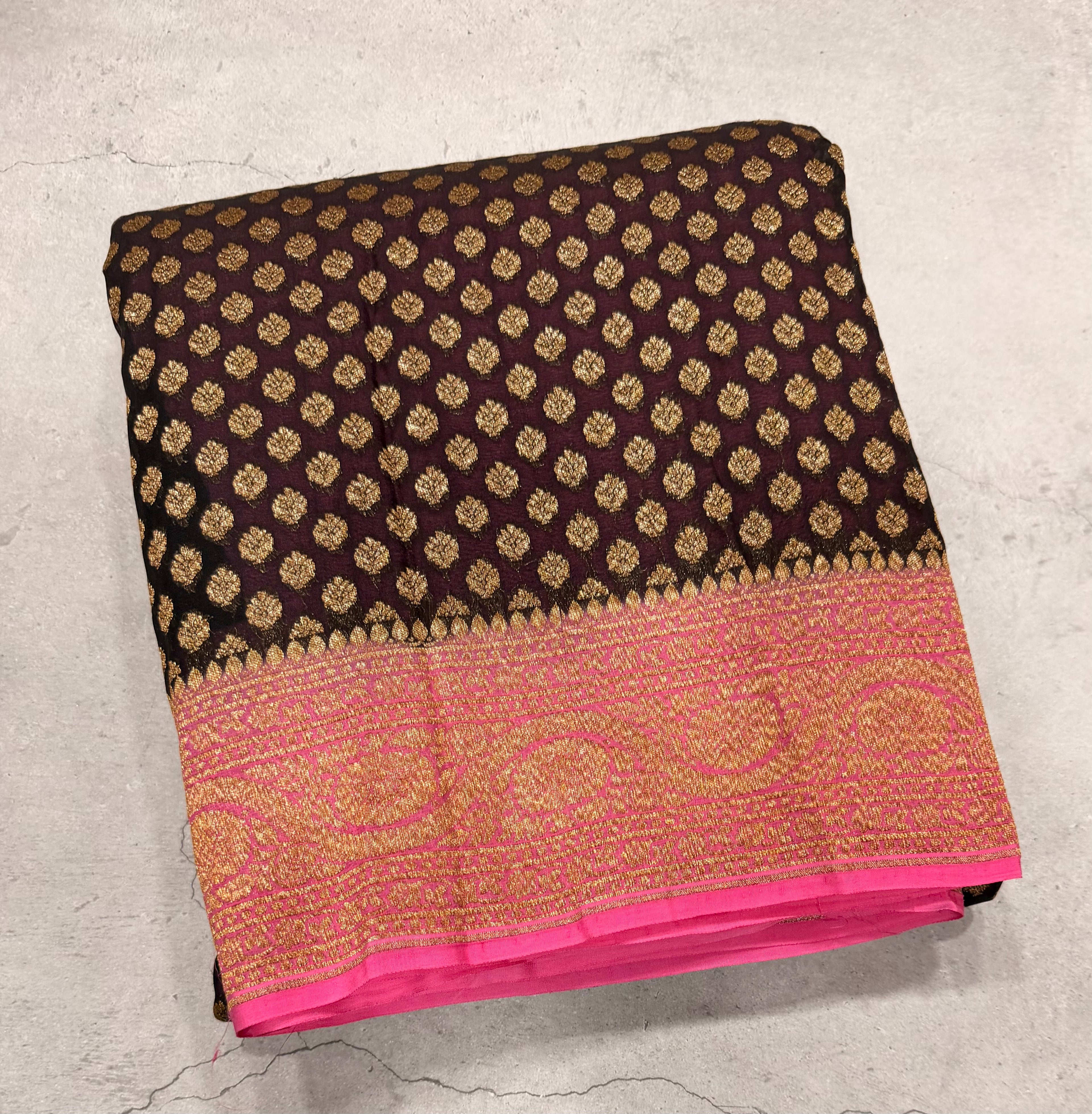 Brown small butta pure Banarasi khaddi georgette saree