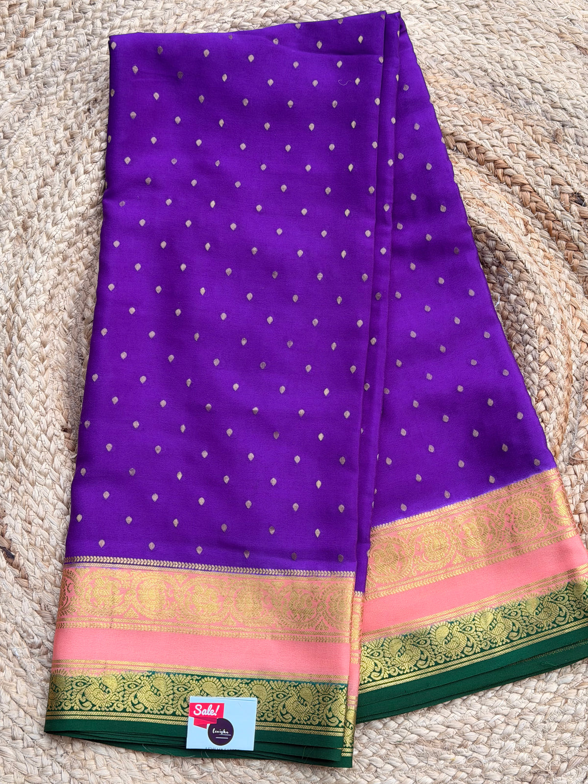 Purple and peach thousand butta pure crepe Banaras