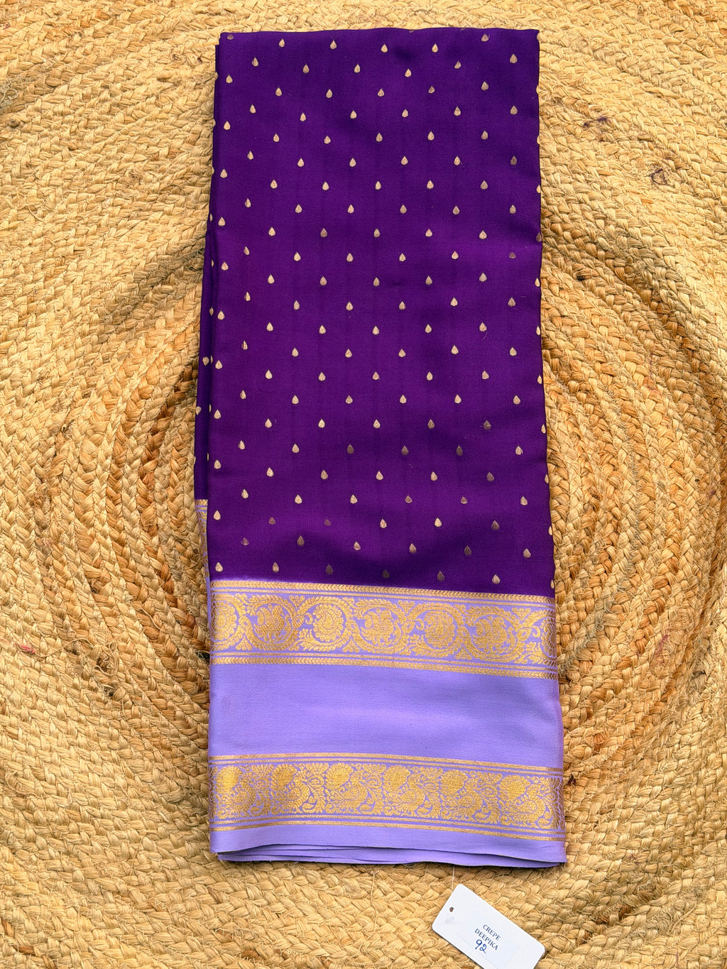 Dark purple and lavender 1000 butta pure crepe Mysore silk 120 gsm