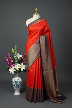 Orange contrast small butta Tussar saree (STS107)