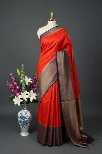 Orange contrast small butta Tussar saree (STS107)