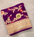 Purple jaal pattern pure georgette with water zari saree