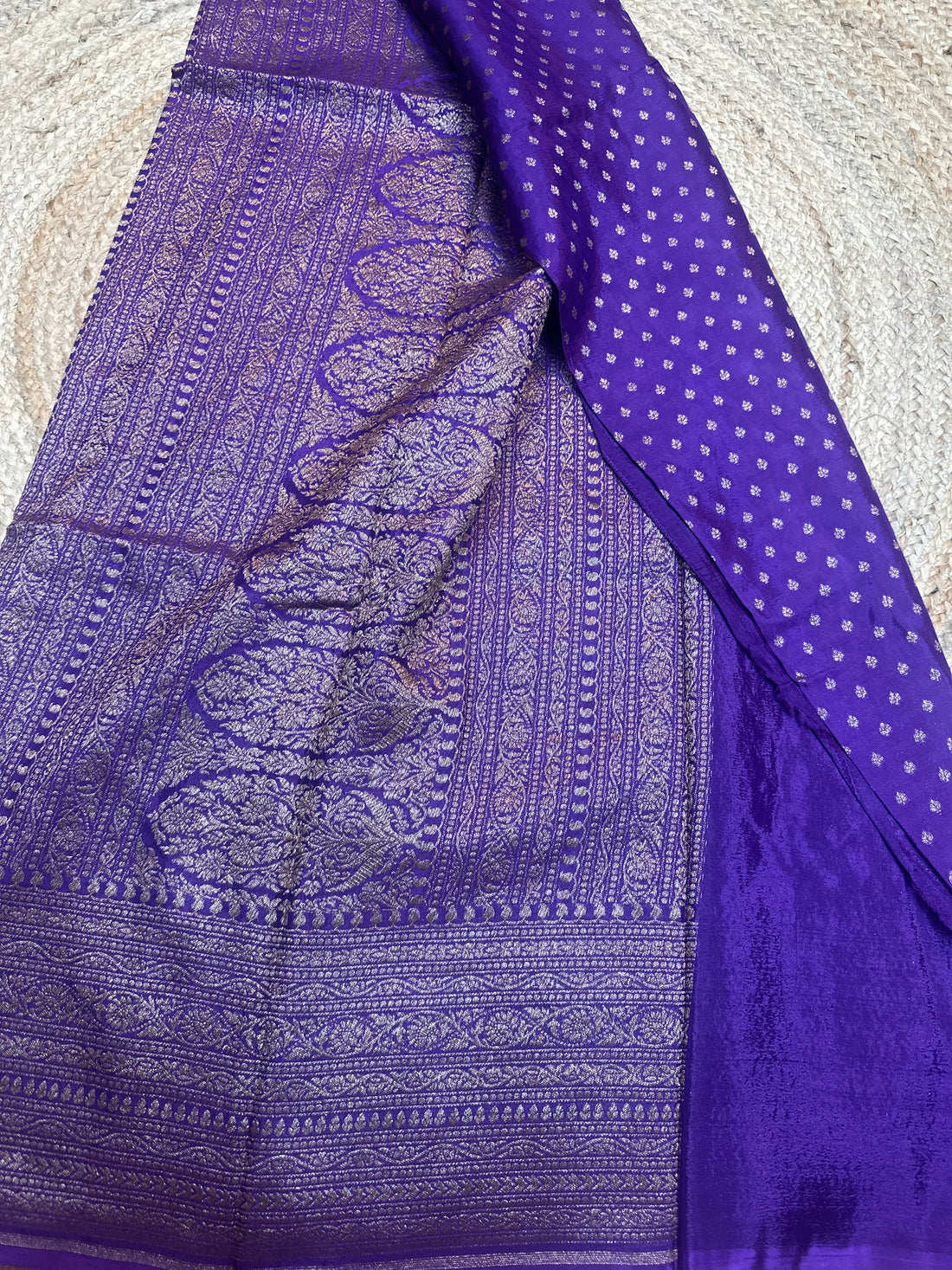 Purple crepe chiffon with long border
