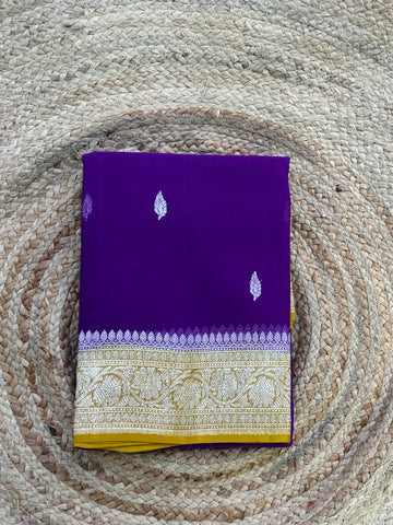 Purple and mustard pure khaddi chiffon silver zari woven