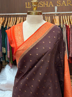 Dark brown contrast small butta Tussar saree (STS107)