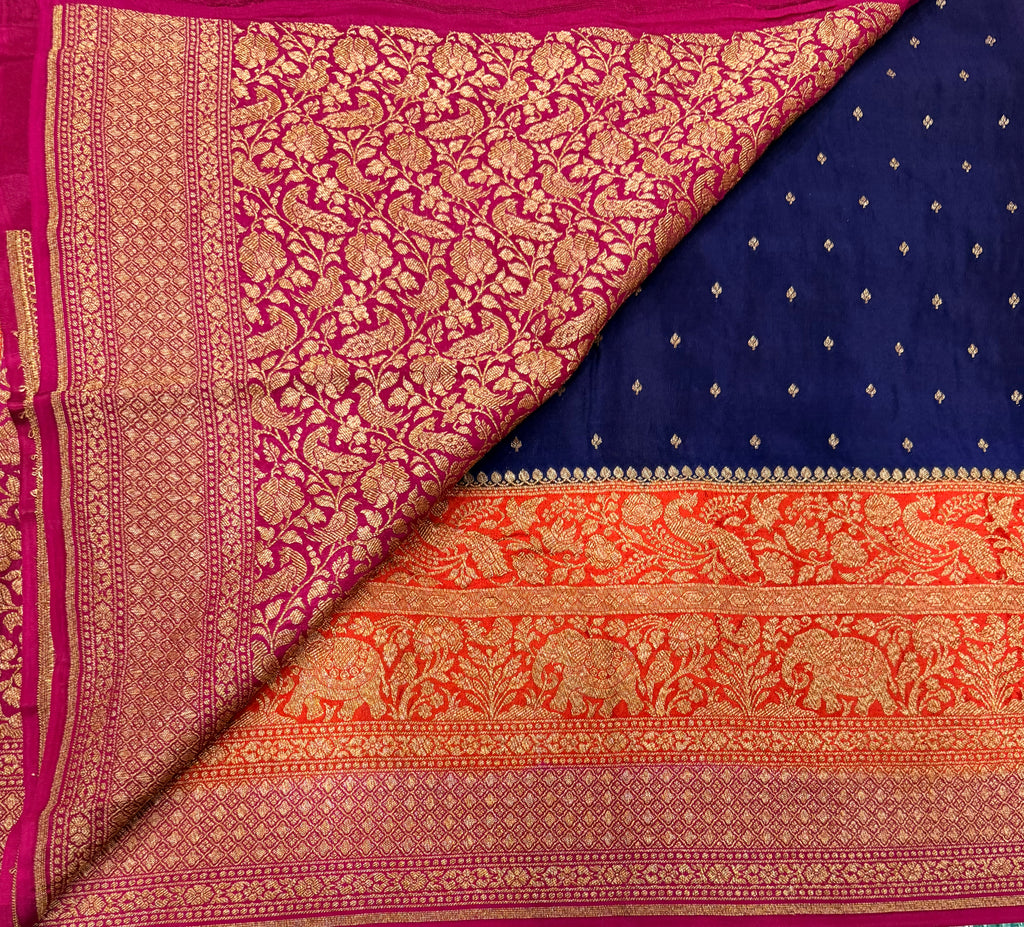 Blue 3D pure benarasi crepe silk saree