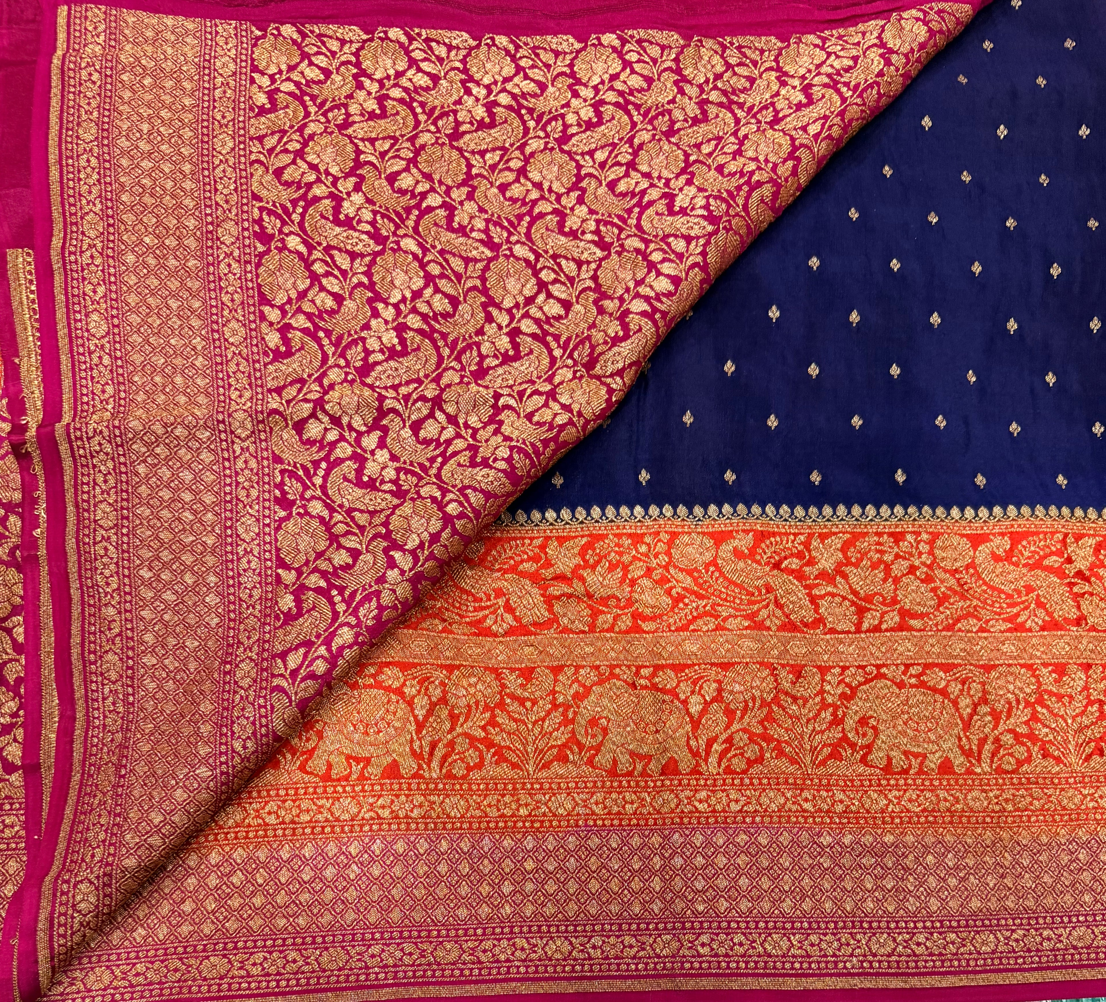 Blue 3D pure benarasi crepe silk saree