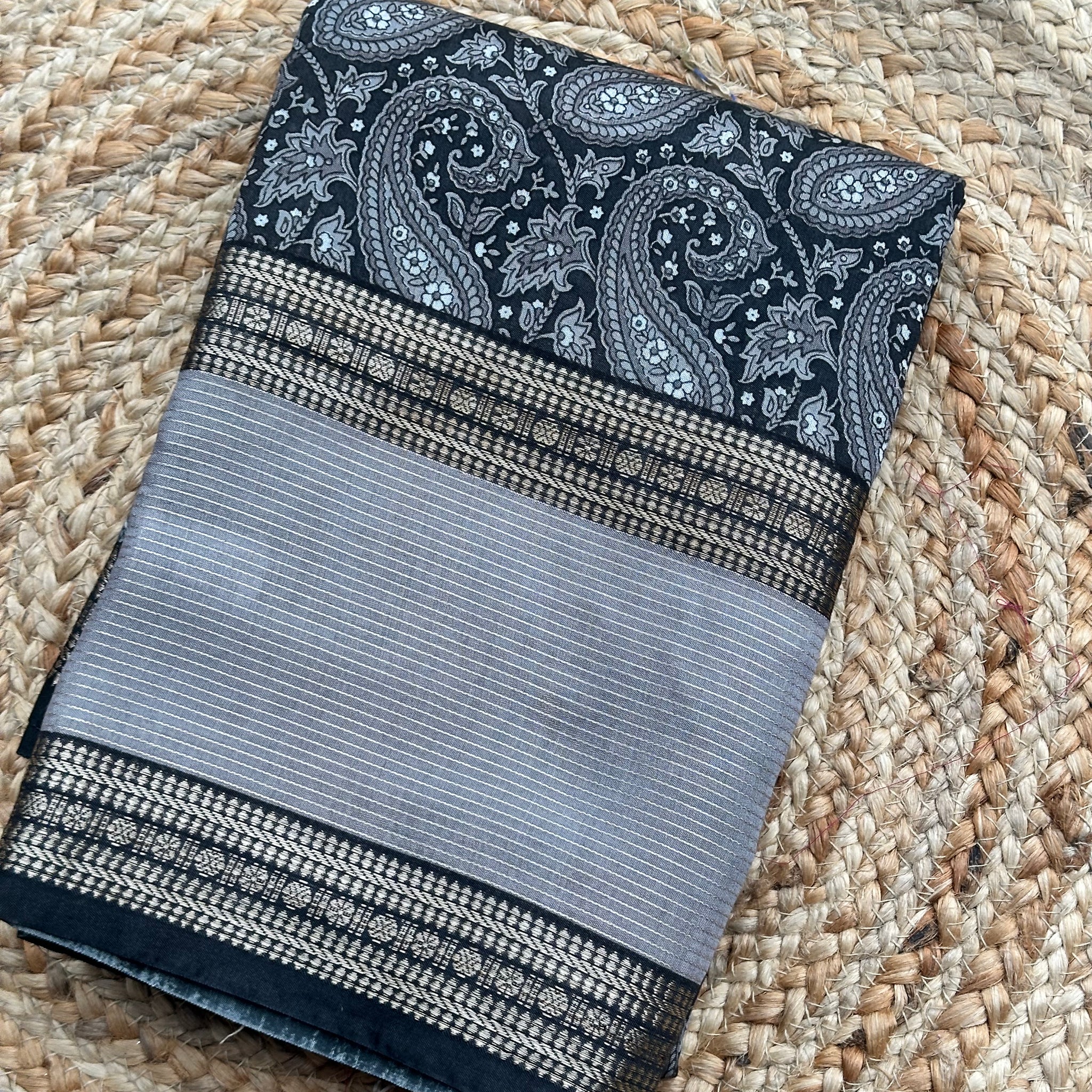 Ash grey semi digital crepe sarees