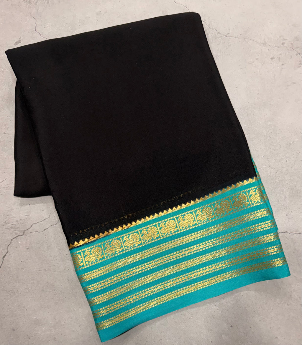 Black stripes border pure Mysore silk crepe saree