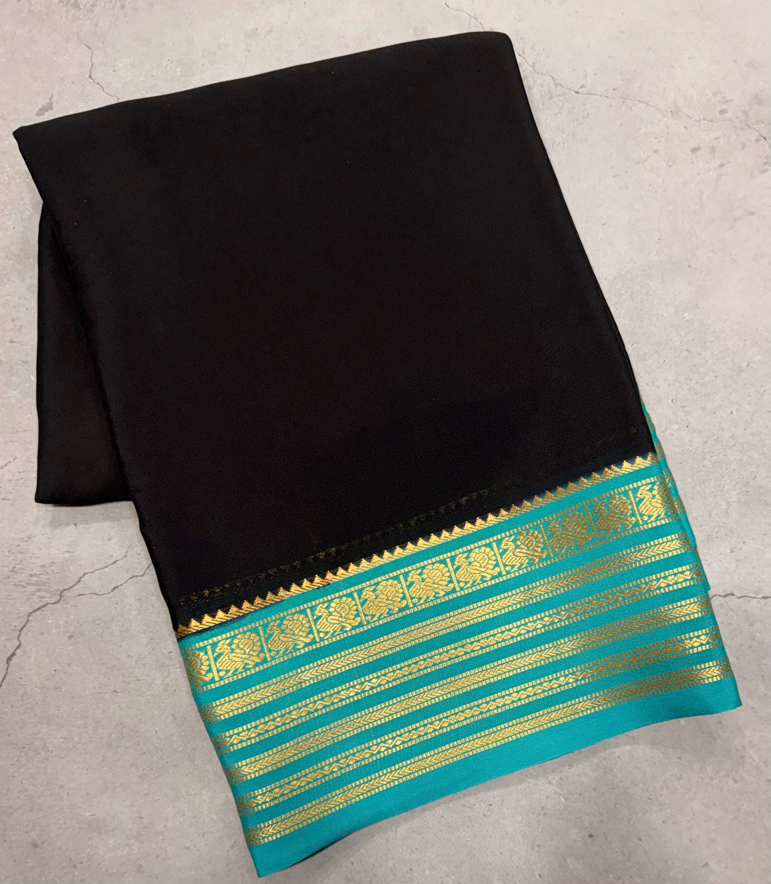 Black stripes border pure Mysore silk crepe saree