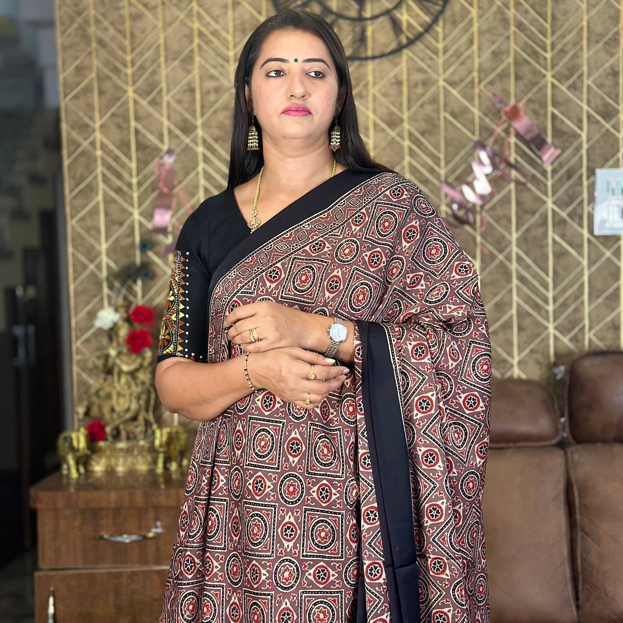 Onion pink with black Ajrak pure modal silk.
